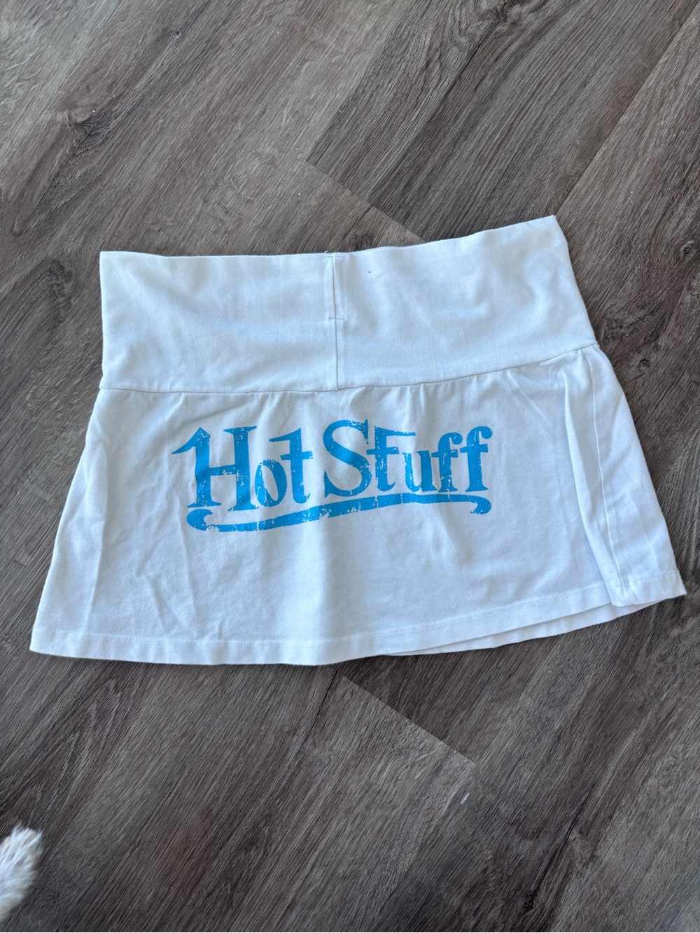 White Mini Skirt with Blue 'Hot Stuff' Logo